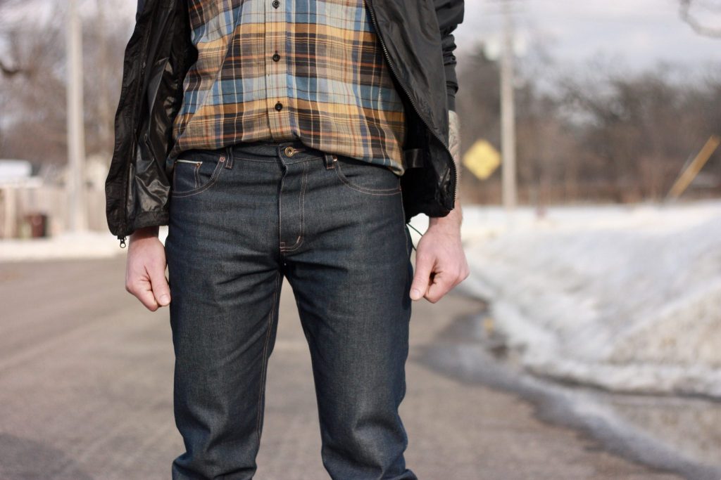 sewing mens jeans front view