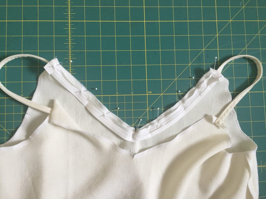 unlined Ogden cami prepared for bias binding - neckline